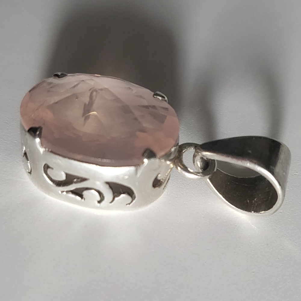 Sterling Platform Rose Quartz Pendant - .925 Sterling Silver - Picture 5 of 16